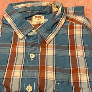 Levi's Men's Casual Blue and Brown Plaid Shirt